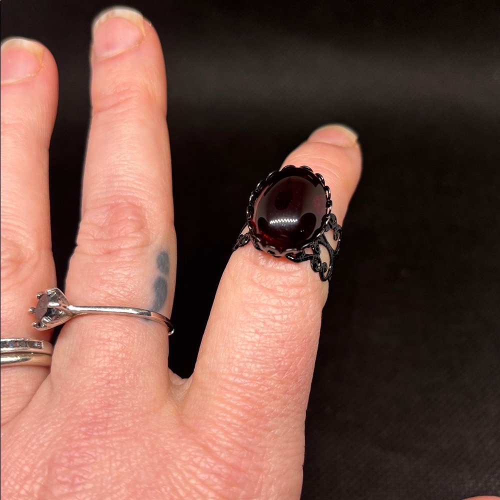 Large Blood Red Gothic Ring